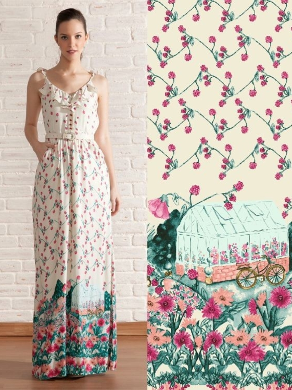Antix Off-White Pink Floral Sleeveless Ruffle Pocket Maxi Dress Garden Cottage